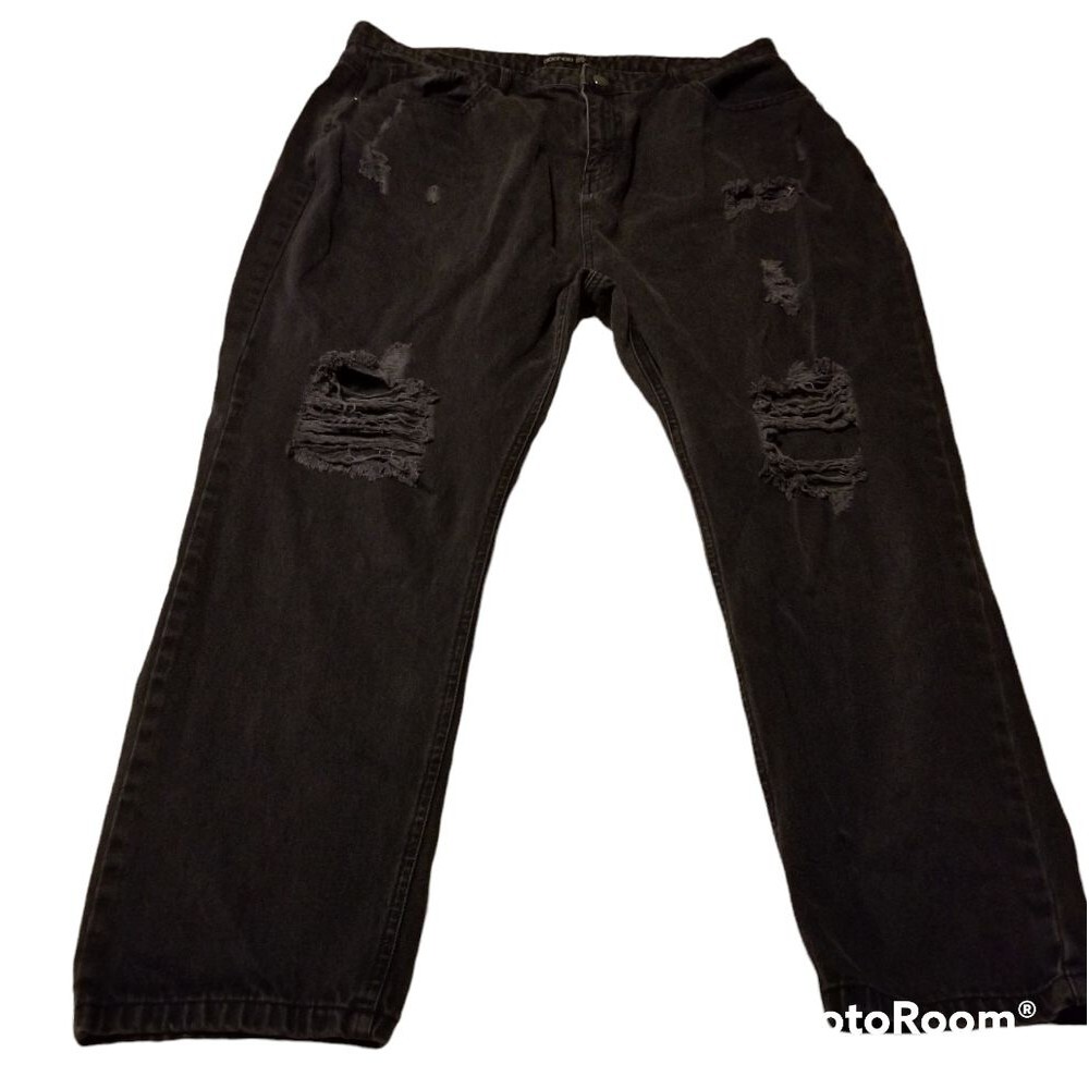 Boohoo Jeans Women Black Distressed Size 18 Denim